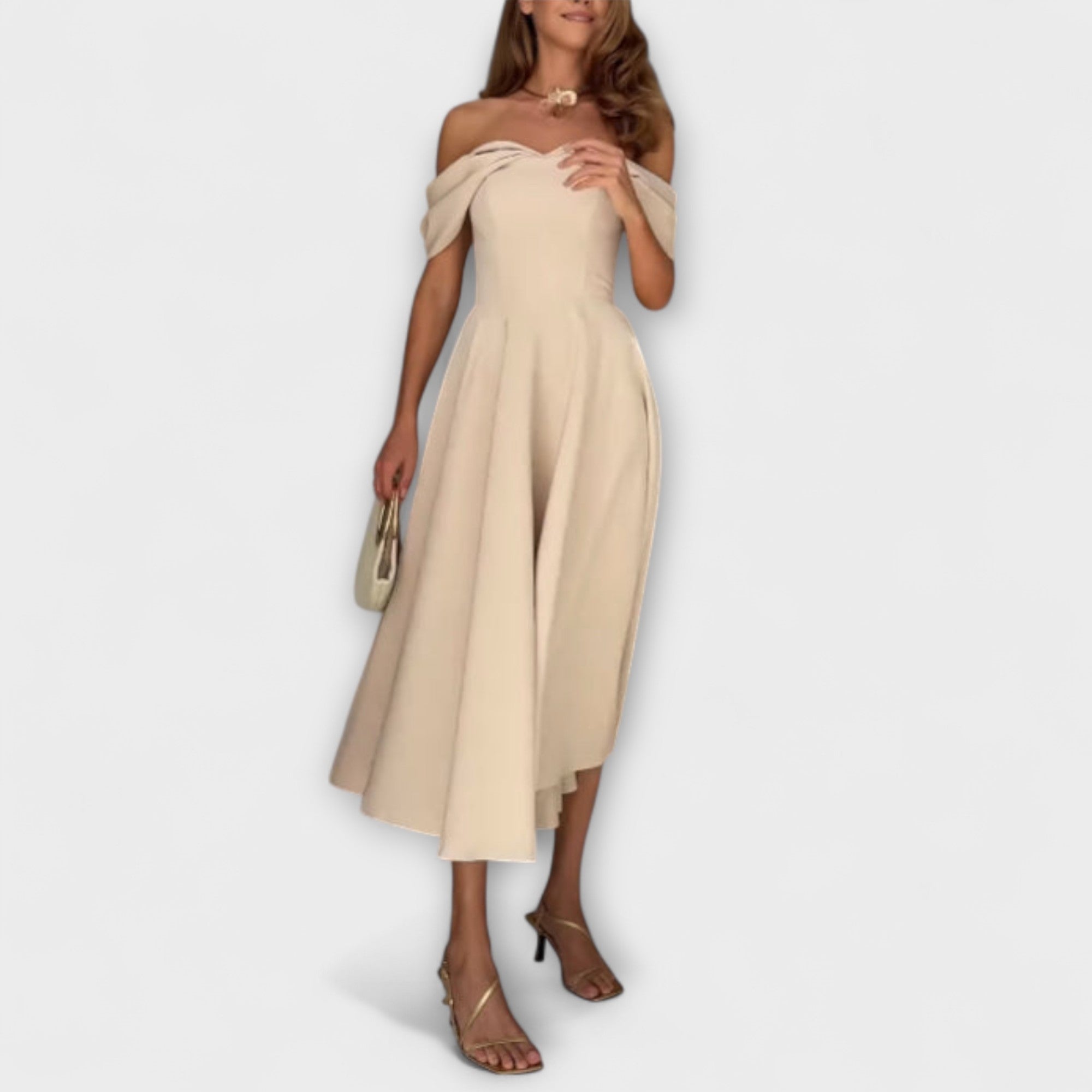 Women's Elegant Off-Shoulder Draped Maxi Dress