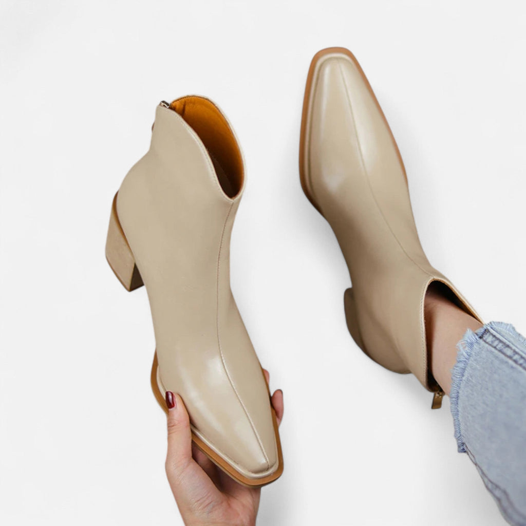 Women's Sharp Leather Heeled Ankle Boots
