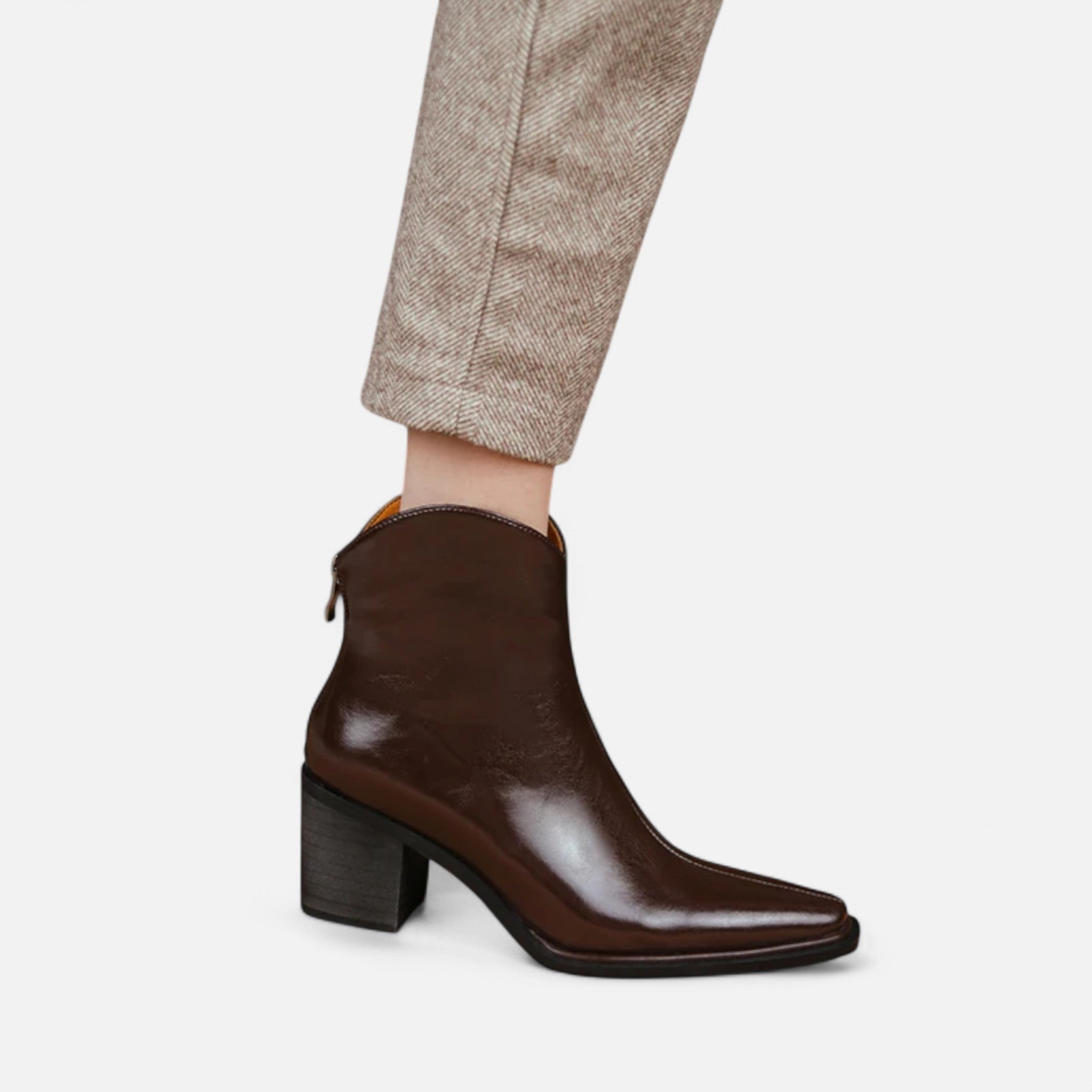 Women's Sharp Leather Heeled Ankle Boots