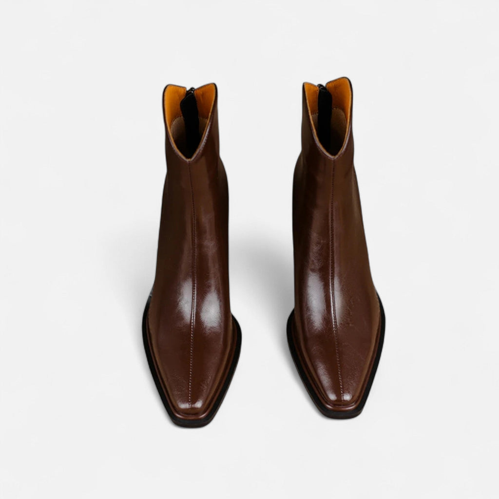 Women's Sharp Leather Heeled Ankle Boots