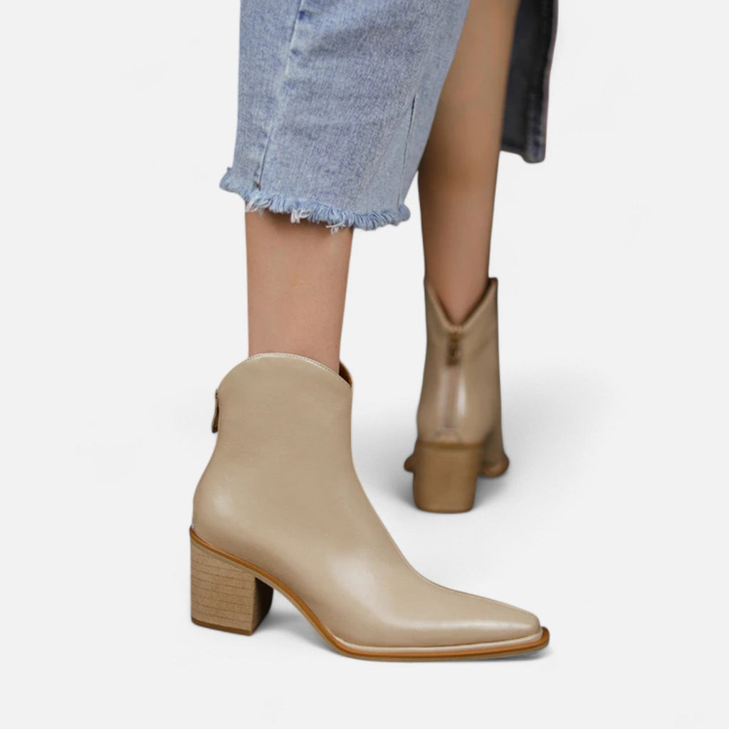 Women's Sharp Leather Heeled Ankle Boots