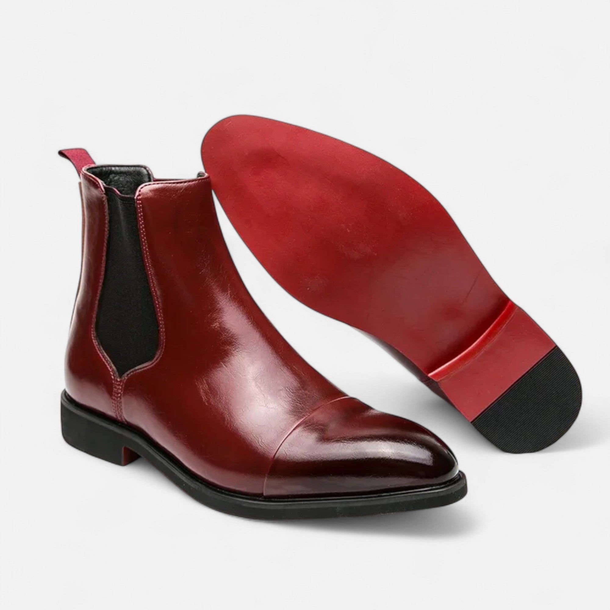 Men's Sleek Chelsea Boots with Red Sole