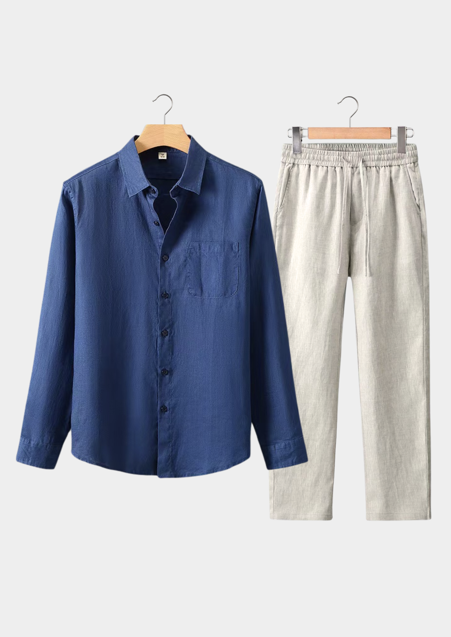 Men's Long-Sleeve Summer Co-ord Set – Navy Blue Beige