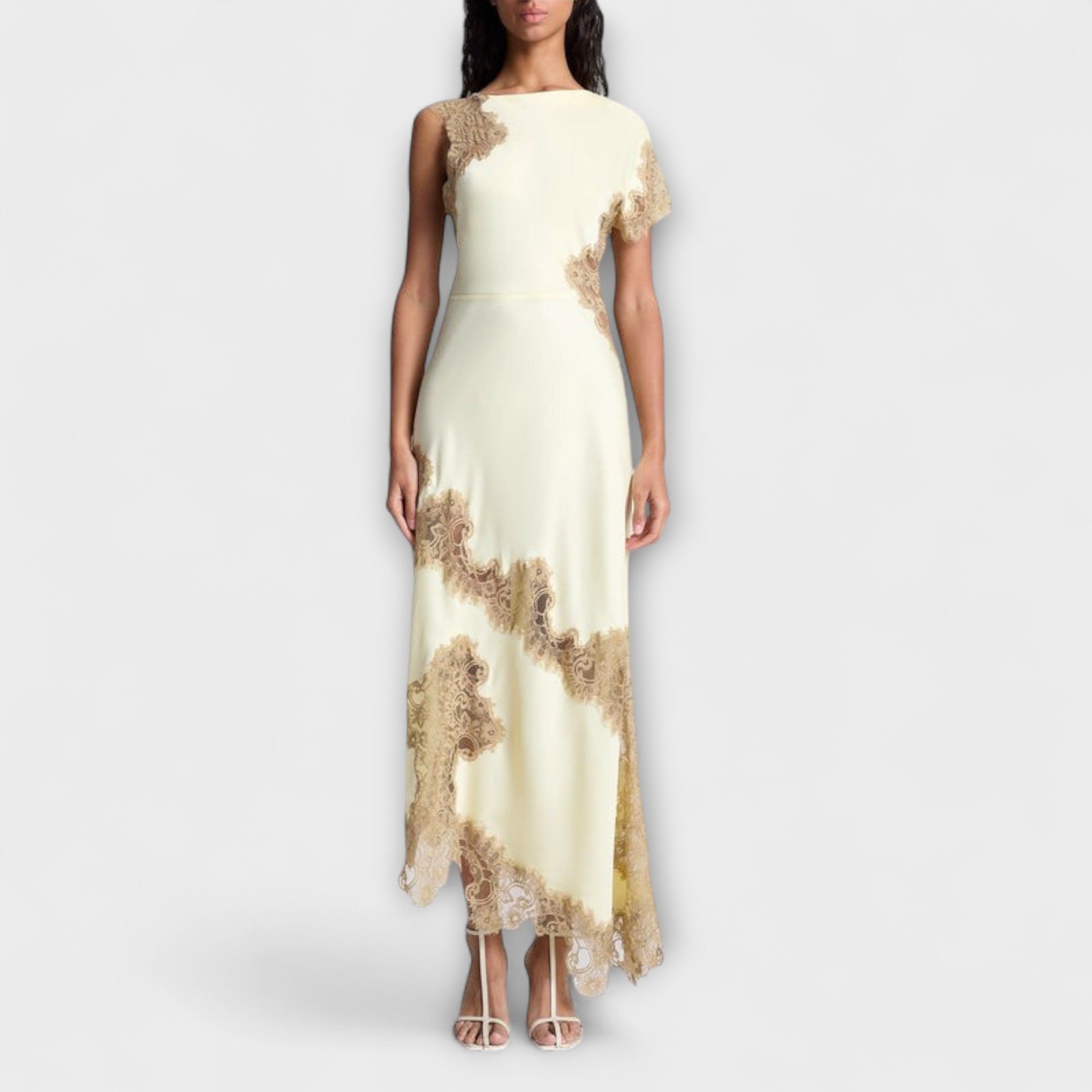 Women's Elegant Satin Lace-Trim Maxi Dress