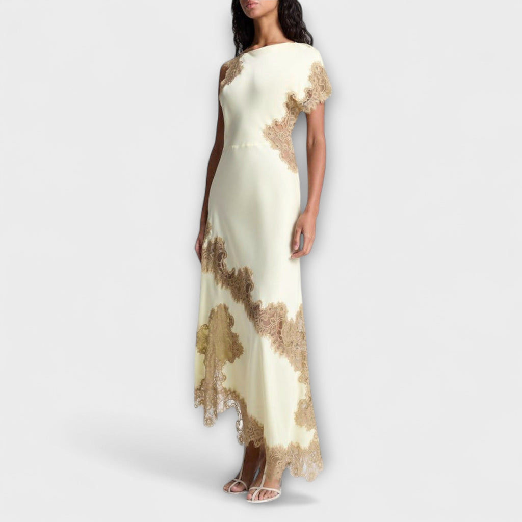 Women's Elegant Satin Lace-Trim Maxi Dress