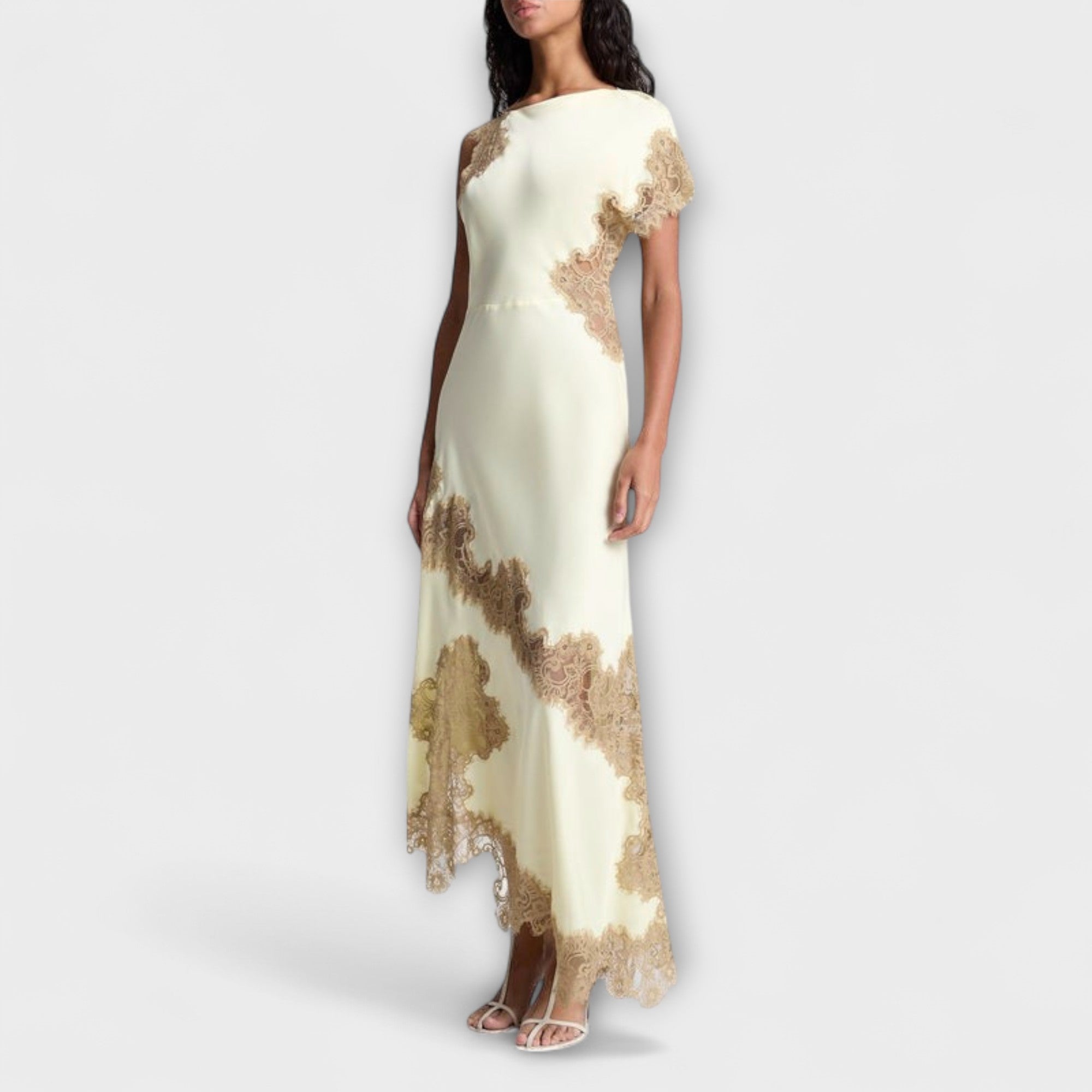 Women's Elegant Satin Lace-Trim Maxi Dress