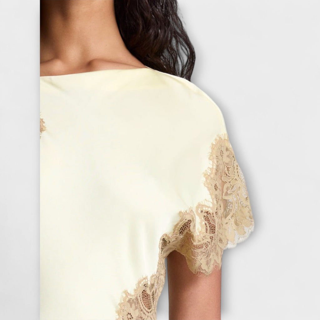 Women's Elegant Satin Lace-Trim Maxi Dress