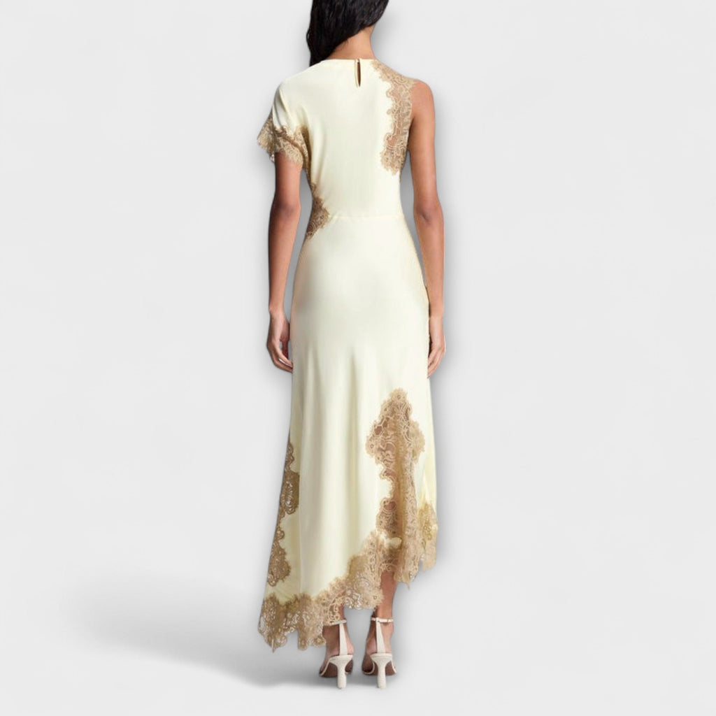 Women's Elegant Satin Lace-Trim Maxi Dress