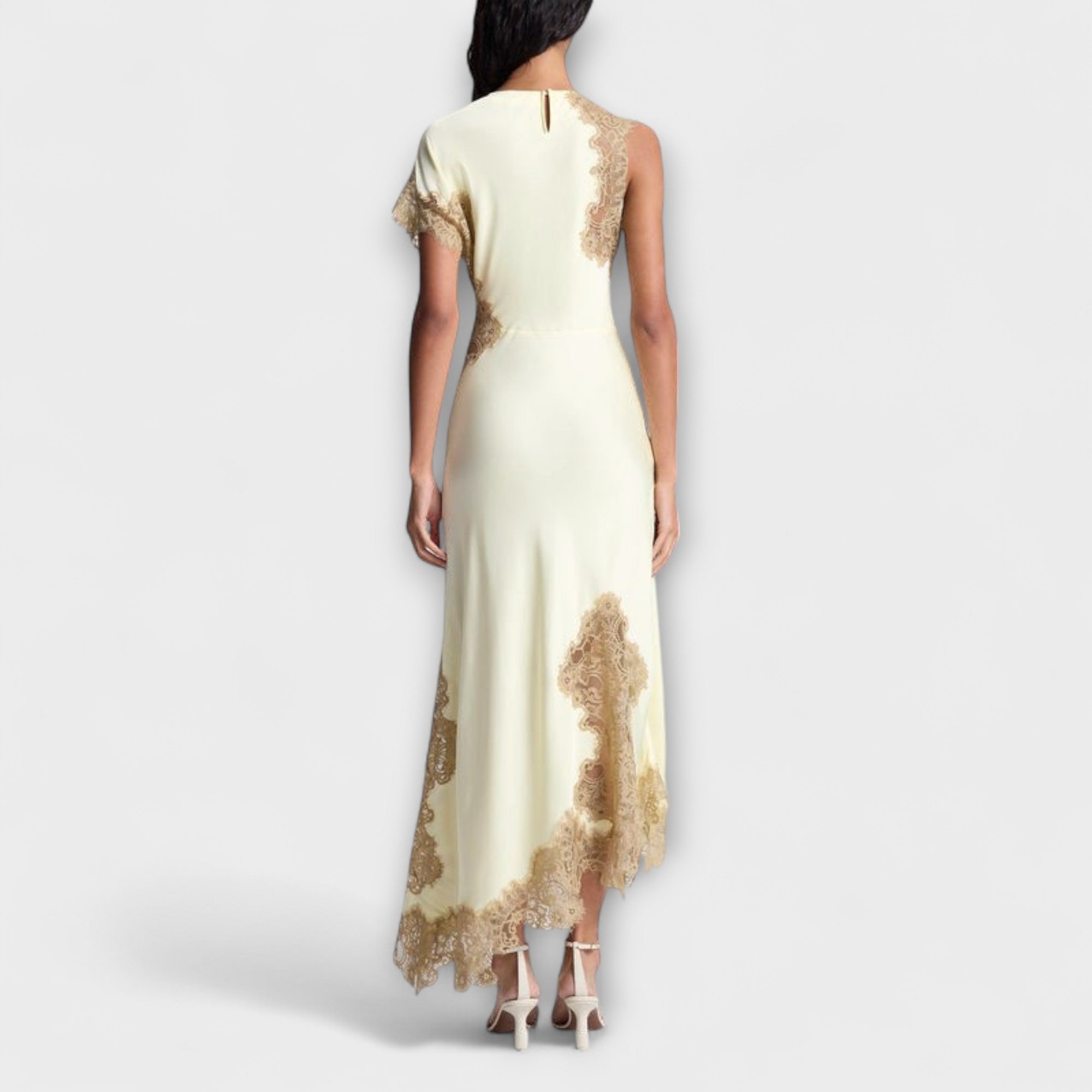Women's Elegant Satin Lace-Trim Maxi Dress