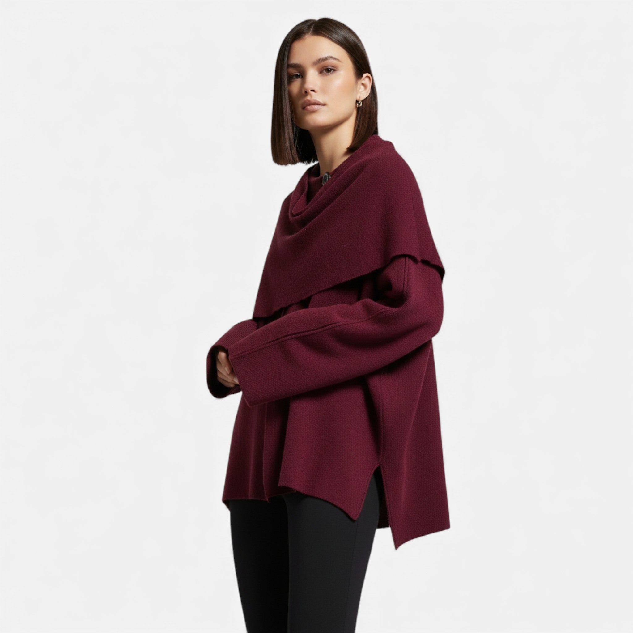 Women's Sophisticated Wool-Blend Poncho Cardigan