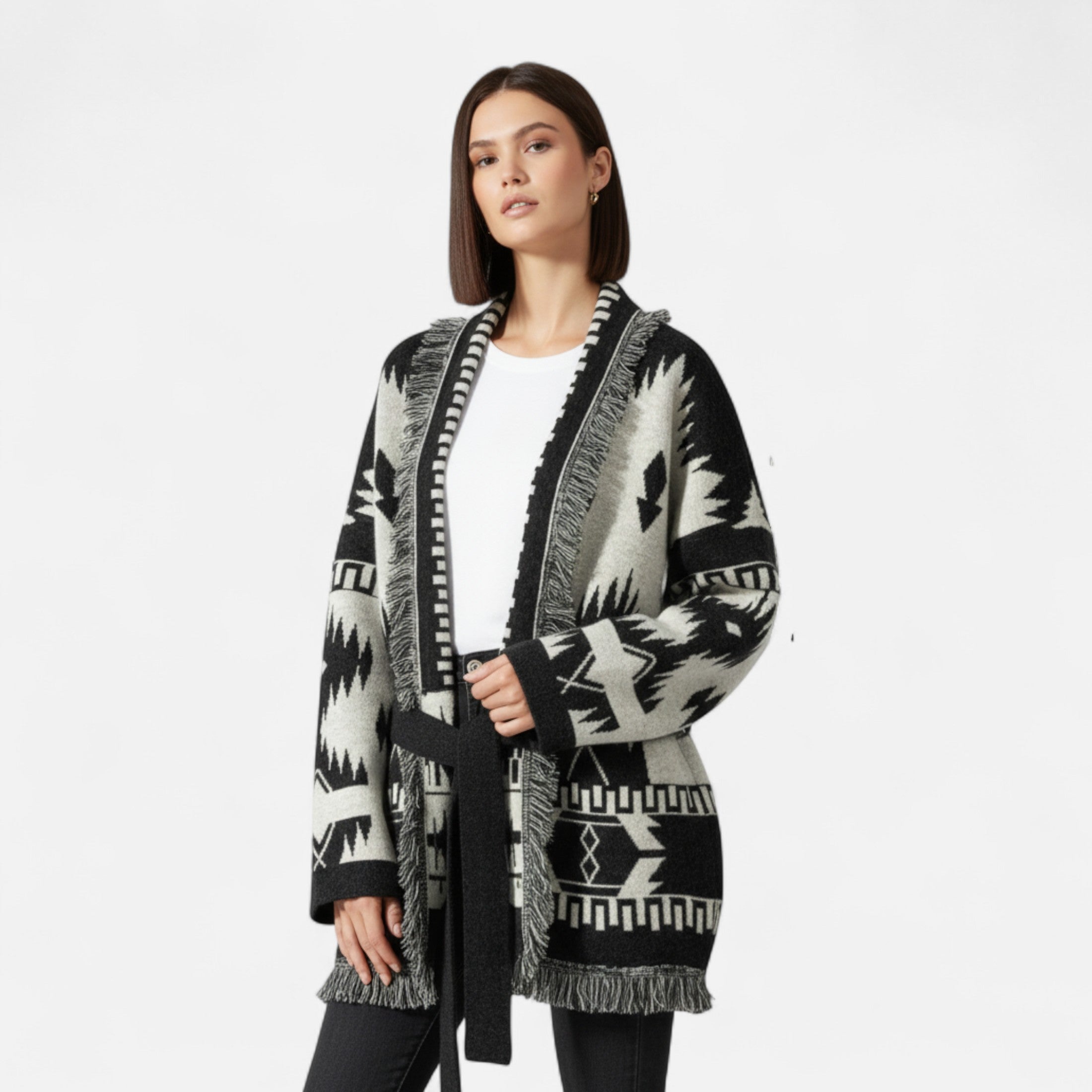 Women's Luxurious Cashmere Tassel Jacquard Cardigan