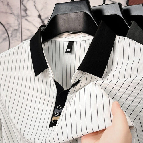 Men's Classic Striped Knitted Polo Shirt