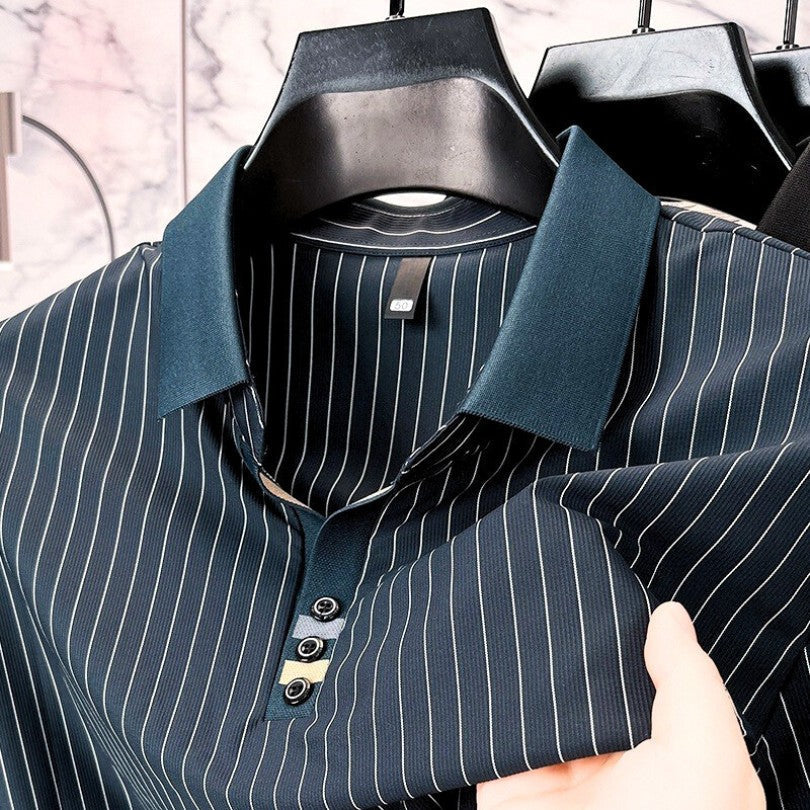 Men's Classic Striped Knitted Polo Shirt