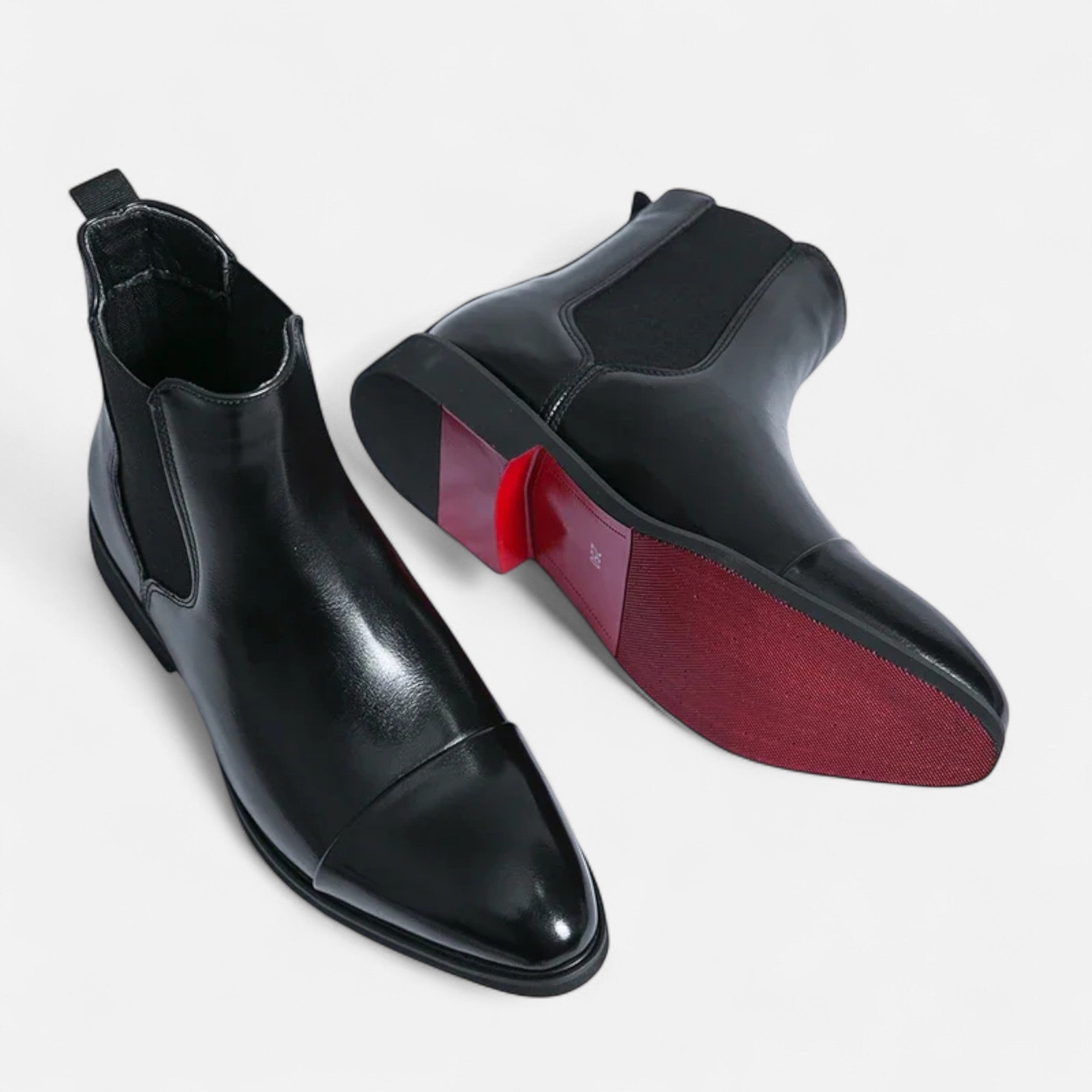 Men's Sleek Chelsea Boots with Red Sole