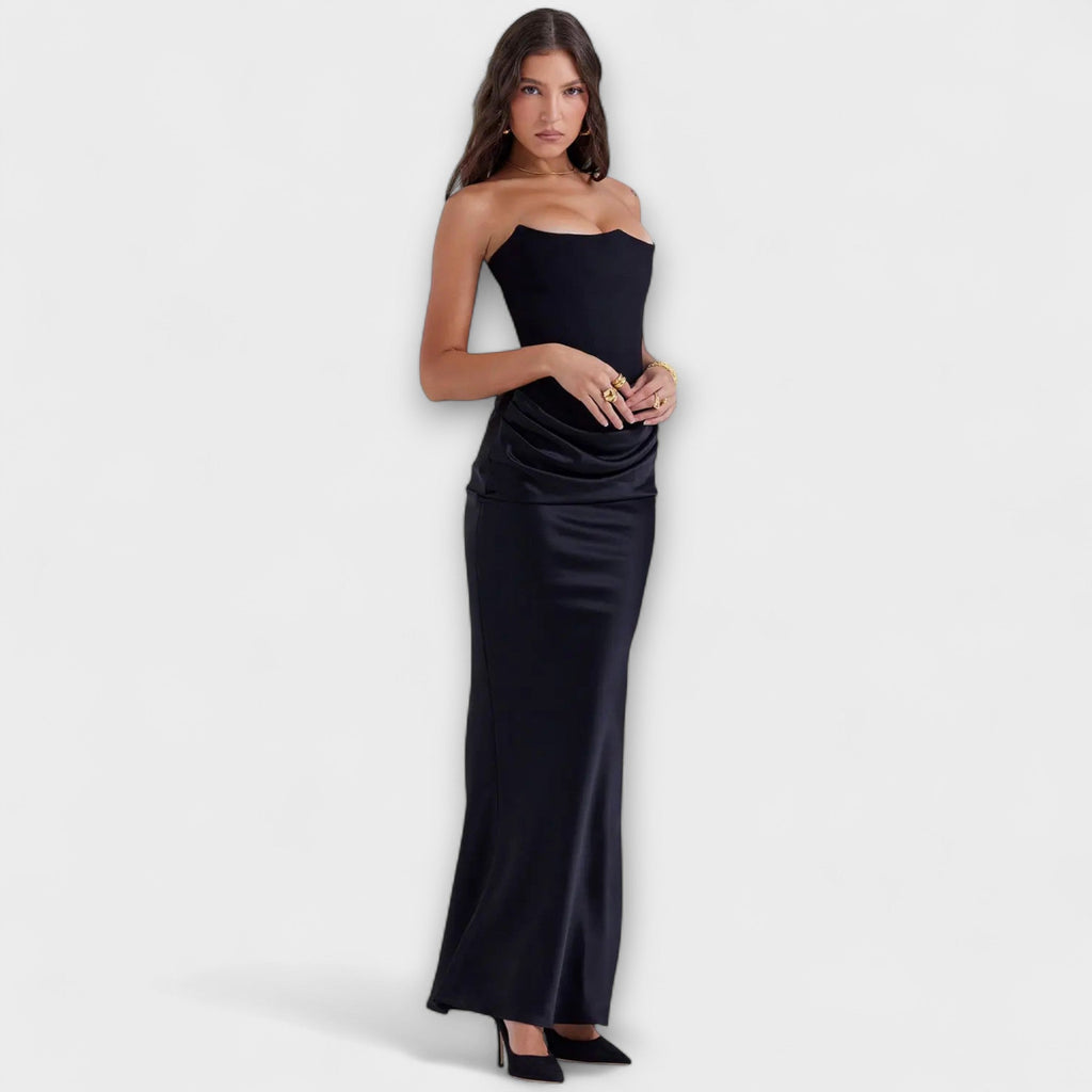 Women's Flowing Satin Off-Shoulder Maxi Dress