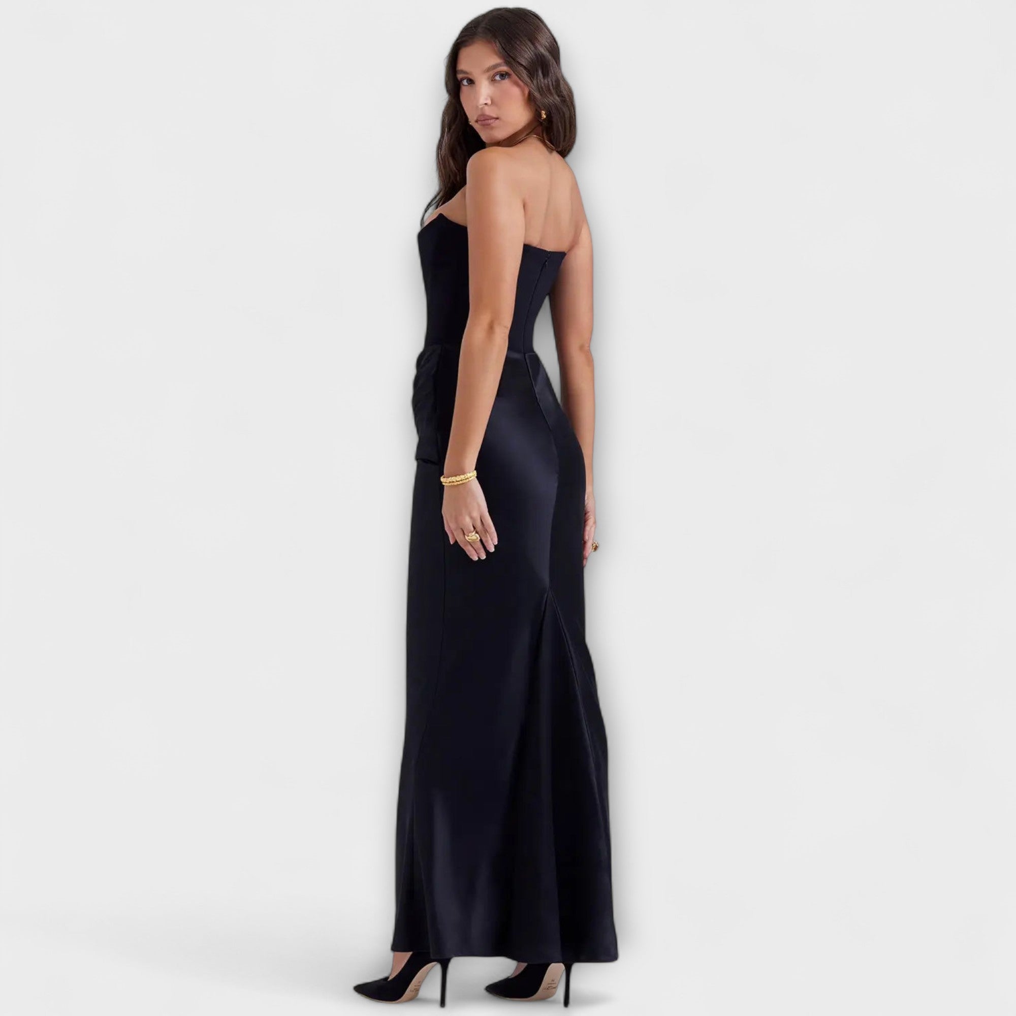 Women's Flowing Satin Off-Shoulder Maxi Dress