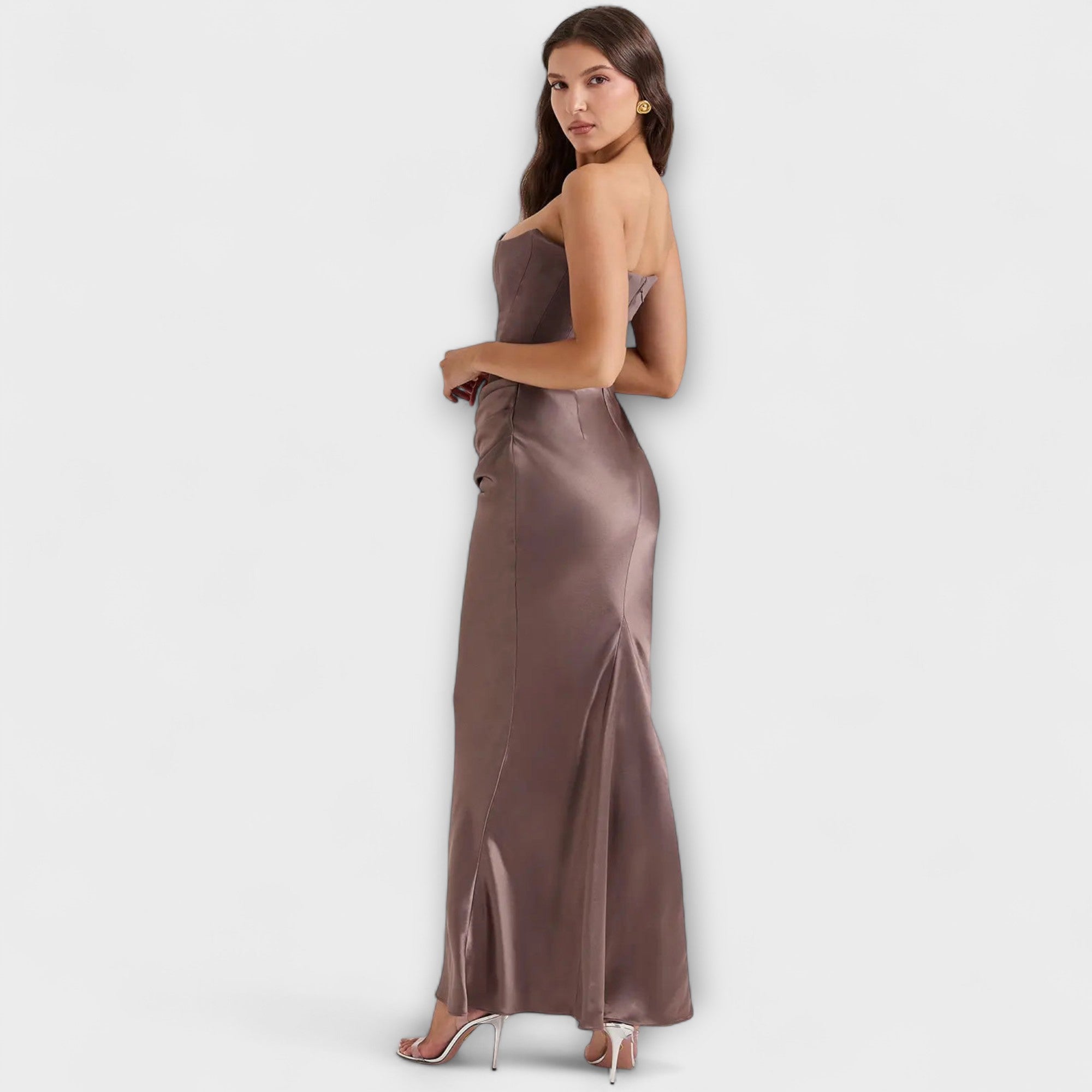 Women's Flowing Satin Off-Shoulder Maxi Dress