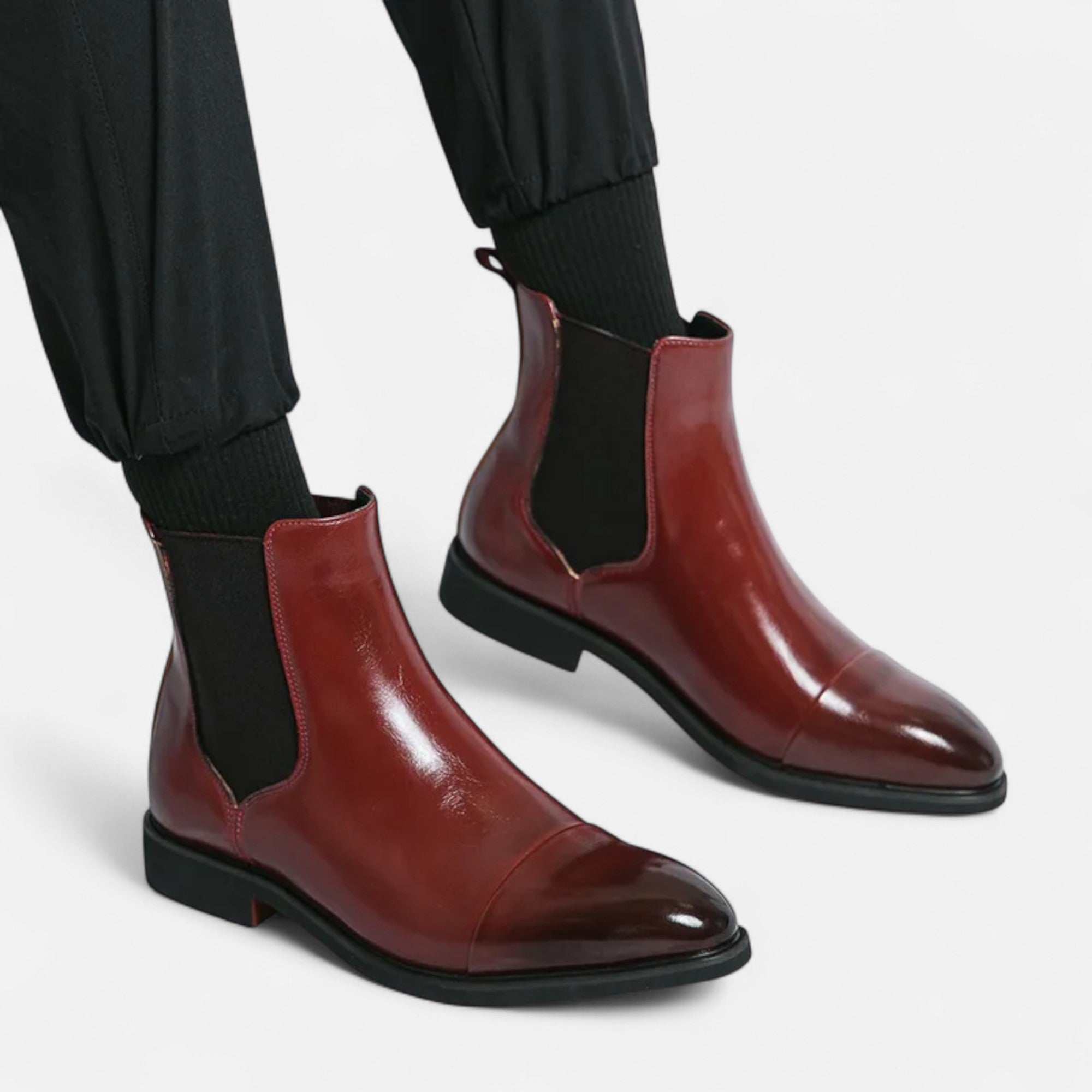 Men's Sleek Chelsea Boots with Red Sole