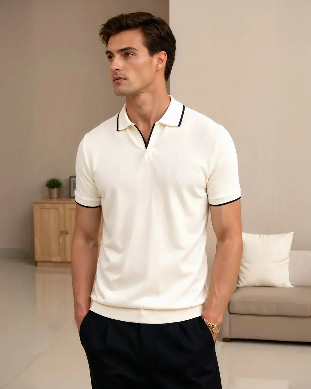 Men's Structured Piqué Polo with Contrast Trim
